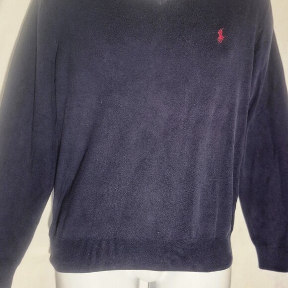 Polo by Ralph Lauren V-Neck sweater, 100% Pima Cotton, Dark Blue in size Medium - Picture 7 of 13